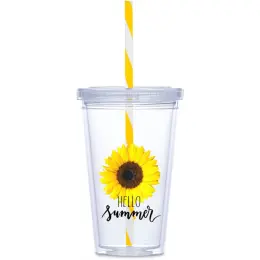 Malibu Double-Wall Plastic Tumbler & Straw Yellow